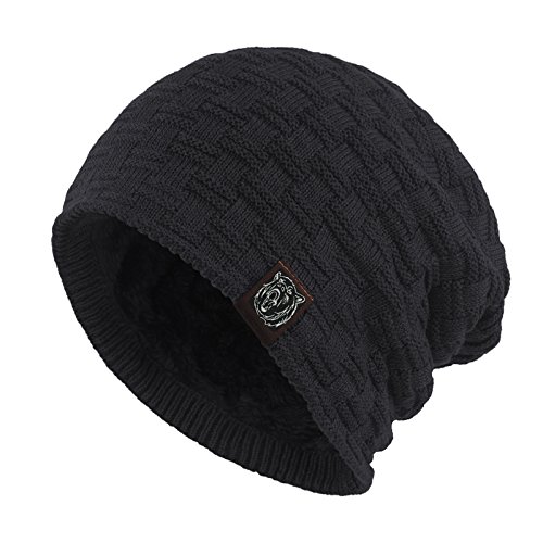 Janey&Rubbins Winter Oversize Beanie Hat - Knit, Fuzzy Lined, Stretch Fit For Adults, Skull Cuff Design, Warm Stocking Cap For Cold Weather