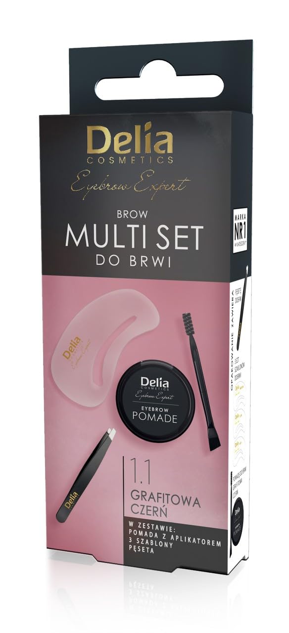 Delia Cosmetics - Eyebrow Multiset - Black - Brow Tweezers - Eyebrow Pomade - Stencils - Eyebrows Shape - Guarantees Smudge-Free Makeup All Day Long - Longstay Formula