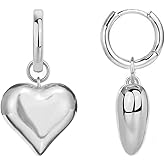 Acierble Stainless Steel Puffy Heart Drop Dangle Huggie Earring for Women Big Love Charm Hoop Earrings for Lover