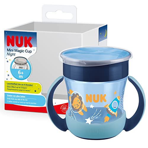 Mini Magic Cup Night taza para sorber | +6 meses | 160 ml | Borde a prueba de derrames de 360° para beber desde cualquier lado | Brilla en la oscuridad | Sin BPA | Azul