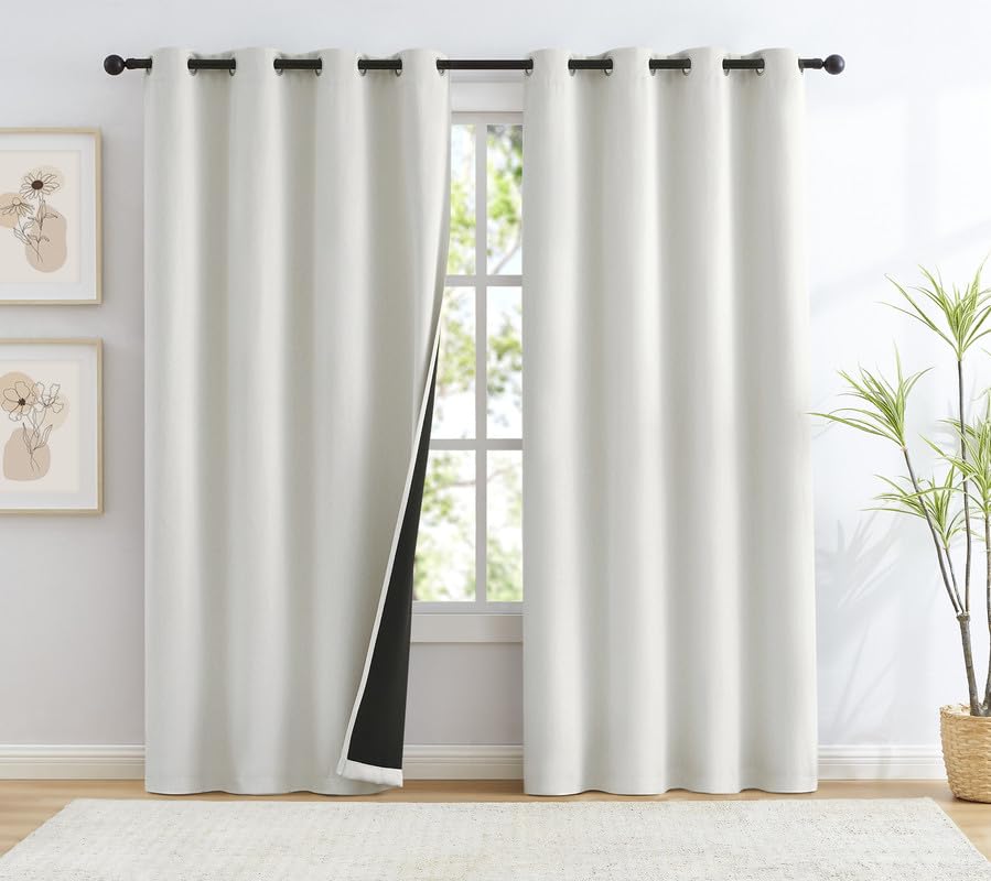 Treatmentex Blackout Curtains 2 Pieces for Living Room, Thermal Insulated Cold and Heat Curtains, Light Blocking Curtains with Eyelets, 135W x 260H cm, Creamy White