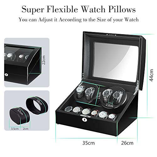 Maselex 4 Watch Winder Box for Automatic Watches with 6 Storages and Quiet Mabuchi Motor(Black)-21 Rotation Modes - Thumbnail 6
