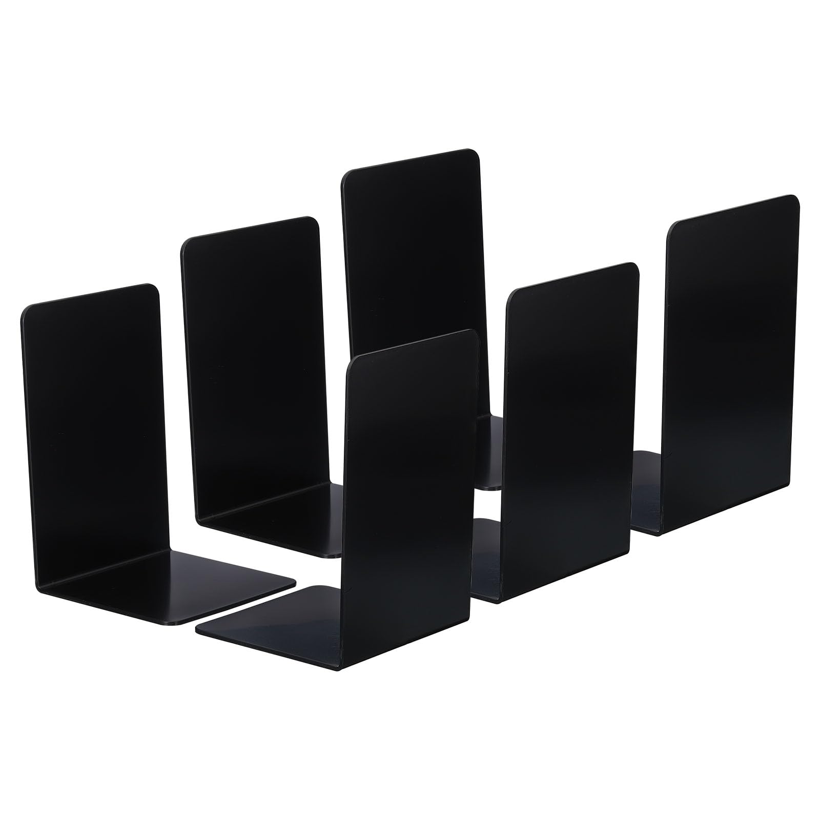PATIKIL Acrylic Bookends, 6 Pack Plastic L-shaped Book Ends for Shelves Desktop Bookshelf Magazine Organizer Stand Holder for Office Home Study Room, Black