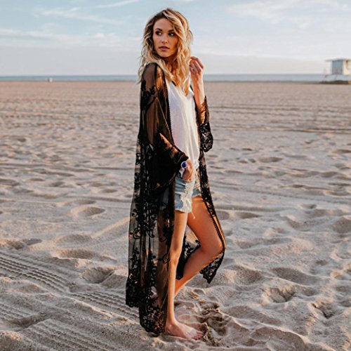 image for Funic Women Lace Bohemian Beachwear Oversized Long Kimono Cardigan Coa