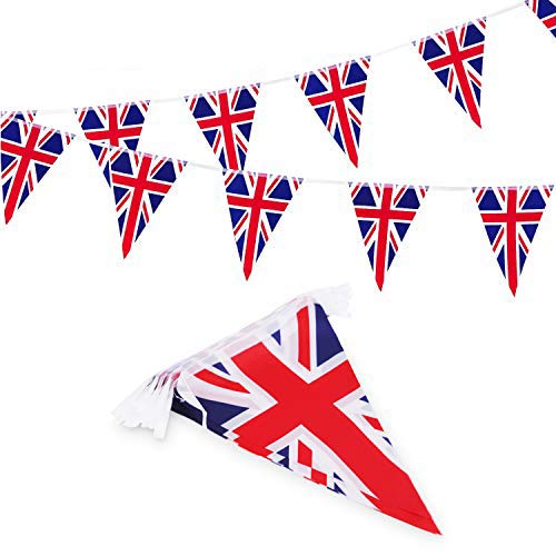 Triangle Union Jack Bunting,8M/15 Flags UK England British Banner Flag Superior Fabric Patriotic Themed UK Bunting for Home Party Anniversary decorations