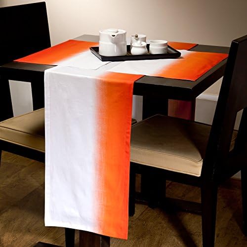 Cambay Linens Gradient 100% Cotton Kitchen Decorations - Set of 5 Colorful Table Runner and Placemat - Perfect Novelty Design For Kitchen or Living Room - White & Blue, 1 Runner and 4 Placemats