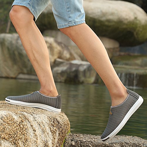 BEFAiR Men's Lightweight Mesh Shoes Stylish Comfort Casual Slip On Loafers Breathable Water Shoes Walking Sneakers Grey