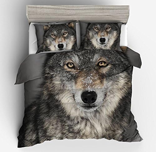 YEVEM Duvet Cover Twin Bedding Set Grey 3D Animal Wolf Printed Lightweight 3 Piece Duvet Cover Set for Kids Adults Zipper Closure (Wolf, Twin)