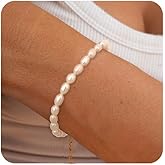 GINAZL Natural Freshwater Pearl Bracelets for Women 6-7MM Rice-Shaped Pearl 23CM End-to-End Length