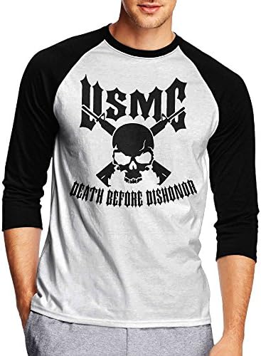 Ggenjj Umen Mens Fashion 3/4 Sleeve USMC Death Before Dishonor Raglan Tshirt