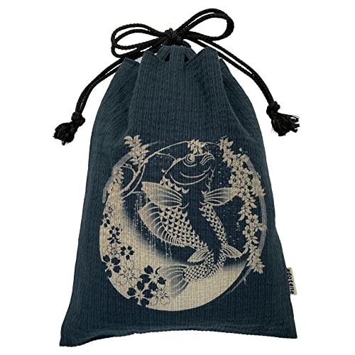 Edoten]JAPAN Nobori Bukuro 100% Cotton Shijira Fabric Drawstring Pouch with Inner Pocket