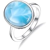 925 Sterling Silver Larimar Ring for Women, 12x15mm Oval Larimar Statement Ring Natural Gemstone Eternity Band Ring