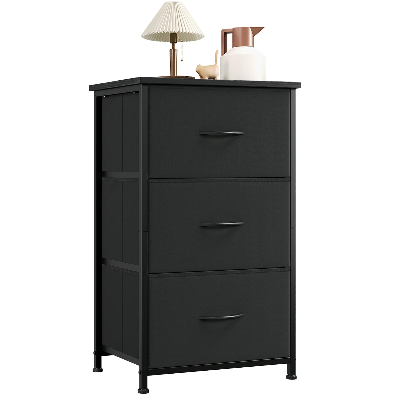 Photo 1 of Somdot Small Dresser for Bedroom with 3 Drawers, Nightstand Storage Chest of Drawers with Removable Fabric Bins for Closet Bedside Living Room Laundry Entryway Hallway, Black