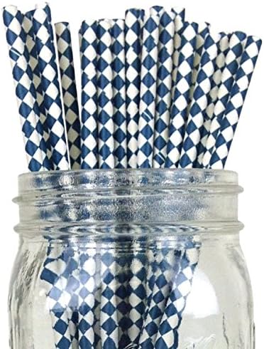 Blue White Harlequin Pattern 100 Count Size 7 3/4 inch Harlequin Design Paper Drinking Straw Baking Sticks Cake Pop Sticks For Cake Pops Lollipops Crafts Cupcake Toppers Rock Candy and Brownie Pops