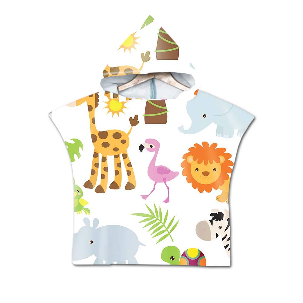Treer Children Beach Towel Robe Bathrobe Poncho, Cartoon Kids Baby Swim Wetsuit Swimwear Changing Towel Beach Bath Beach Robe Hooded Bath for Surfing Swimming Girl Boy (60x60cm,Flamingo)