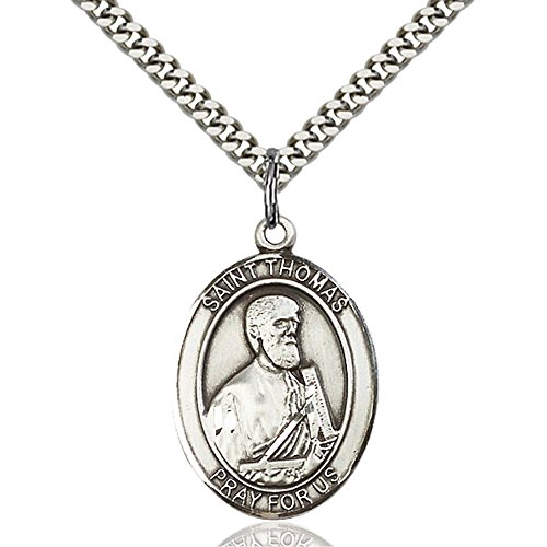 Sterling Silver St. Thomas the Apostle Pendant 1 x 3/4 inches with Heavy Curb Chain