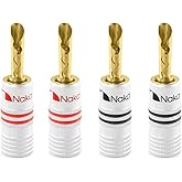 Nakamichi Excel Series 24k Gold Plated Banana Plug 12 AWG - 18 AWG Gauge Size 4mm Speakers Amplifier Hi-Fi AV Stereo Home Theatre Audio Wire Cable Screw Connector 4 Pcs (2-Pairs), BFA Banana Plug
