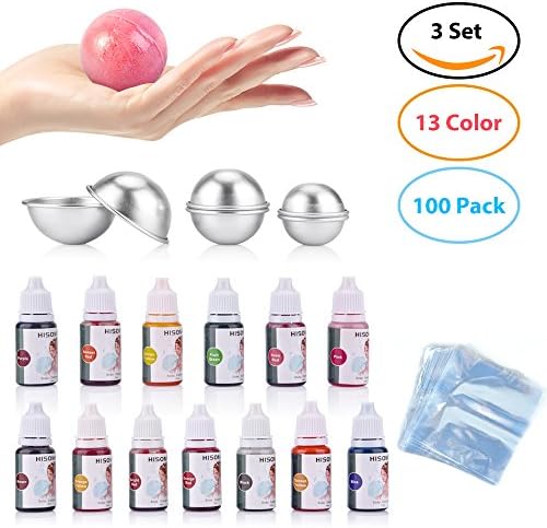 BASEIN DIY Bath Bomb Making Kit, 6 Set Bath Bomb Molds with Skin Safe 13 Color Soap Dye and 100 Pcs Shrink Wrap Bags for Bath Bomb Supplies