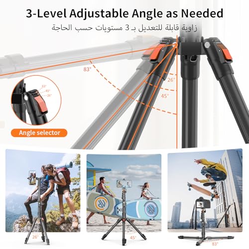 XXZU 191cm Camera Tripod, Phone Tripod with Remote Control, Aluminum Tripod for Camera with Phone Holder and 360° Rotula, Travel Tripod for Camera/Smartphone/Ring Light/Projector, Max Load 8KG
