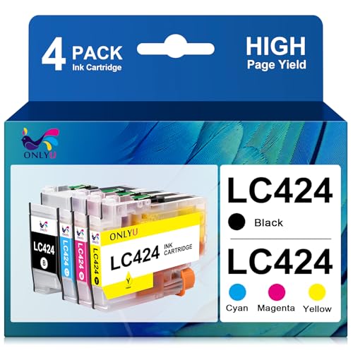 ONLYU LC424 Cartridges Compatible with Brother DCP-J1200W Printer Cartridges and Brother LC424 for DCP-J1200WE Printers (1 Black, 1 Cyan, 1 Magenta, 1 Yellow)