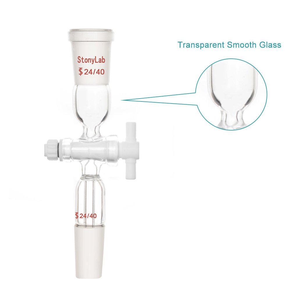 StonyLab Glass Vacuum Flow Control Adapter Straight With PTFE Stopcock