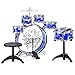 Best Choice Products 11-Piece Kids Beginner Drum Kit, Musical Instrument Toy Drum Set for Music Practice w/Bass, Toms, Snare, Cymbal, Stool, Stand Drumsticks - Blue
