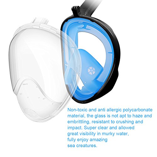 BFULL Newest Version Full Face Easy Breath Snorkel Mask 180° Panoramic Sea View Anti-fog Anti-leak Snorkeling Mask with Action Camera Mount and Soft Adjustable Head Straps For Kids and Adults - Thumbnail 3
