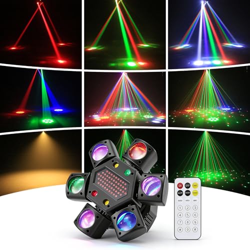 DMX512 LED Moving Head 80W RGBW Disco Projector Light with Remote Control, 6 Light Arms + Bee Eye Effect, DMX512 for DJ Bar Wedding Party