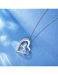 Van Chloe Women 925 Sterling Silver Love Heart Unicorn Pendant Necklace CZ Diamond White Gold Plated Necklace Jewelry Gift for Women Girls 17.7''+1.77''
