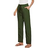 YOCUR Womens Casual Elastic High Waisted Work Pants Cotton Straight Leg Drawstring Trousers