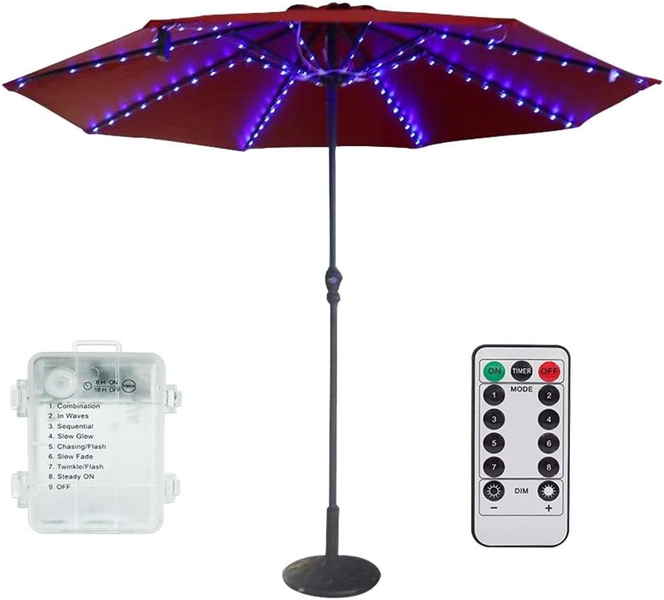 QQB Patio Umbrella Light 8 Brightness Modes Waterproof Outdoor Umbrella