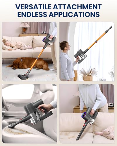 Zynet Cordless Vacuum Cleaner, 500W/45KPA/40Mins Lightweight Stick Vacuum for Home, LED Display and Green Headlights, 6-Stages Filtration, Self-Standing Vacuum for Hard Floor, Carpet
