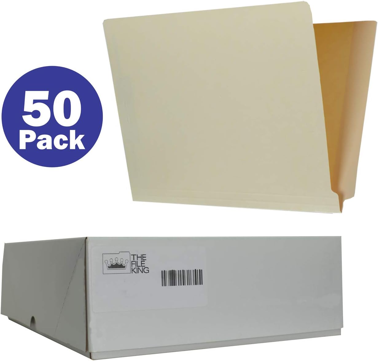 The File King - Manila File Folder - Letter Size - Full Side Tab with Fasteners for Shelf Filing - Box of 50-11 Point : Office Products