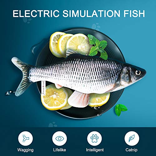 Bihuo Electric Moving Fish Cat Toy, Rechargeable Realistic Flopping Fish with Catnip, Interactive Cat Toys Plush Simulation Wagging Fish Kick Supplies Motion Kitten Toy (Black)