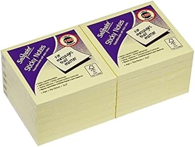 Snopake Yellow Sticky Notes 76x76mm Pack of 12, 100 Sheets per Pad
