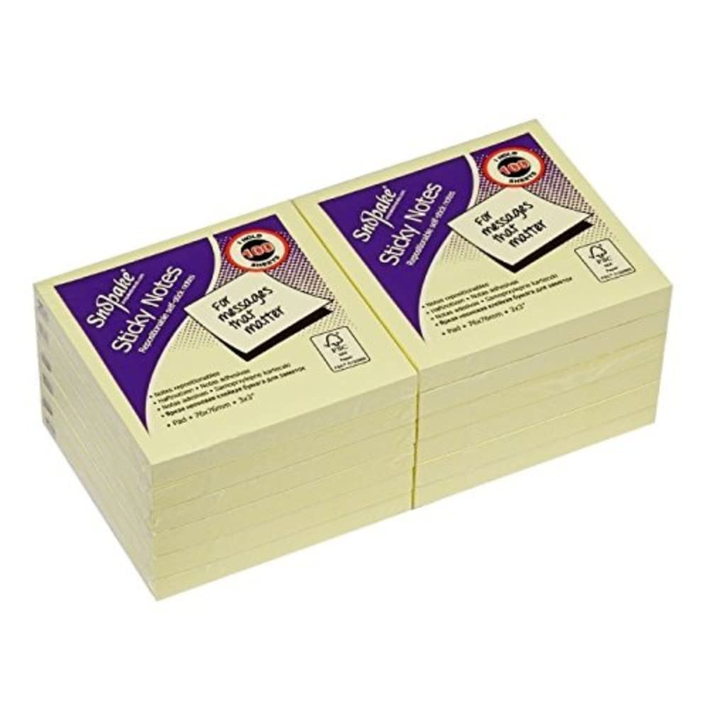 Snopake 76 X 76 Mm Yellow Sticky Notes [Pack Of 12, 100 Sheets Per Pad] 12128