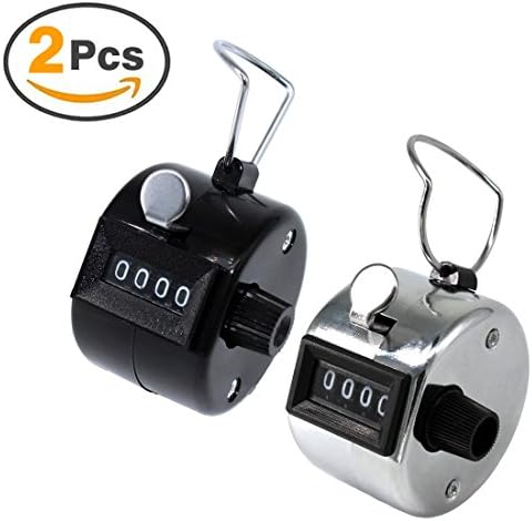 Handheld Tally Counter 4 Digit Number Tally Counter Lap Counter Hand Tally Counter Clicker Digit Tally Counter Metal Mechanical Counter Hand Held Clicker 2Pack(Silver, Black)