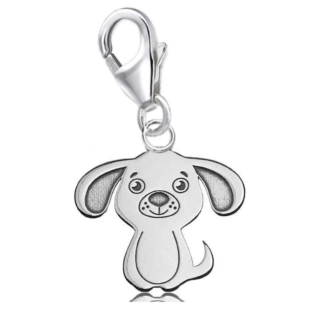 Goldene Hufeisen Dog Carabiner Charm Pendant for Charm Bracelet or Charm Chain Charm Carrier 925 Silver Animals, Sterling Silver, No Gemstone