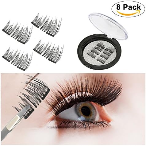 Dual Magnetic False Eyelashes ， [No Glue] Yedda 3D False Eyelashes Reusable Best Fake Lashes ,Natural Handmade Extension Fake Eye Lashes ( 2 Pairs , 8 Pieces )