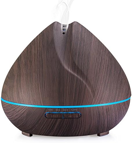 Leofan Aromatherapy Essential Oil Diffuser 400ml Wood Grain Ultrasonic Cool Mist Humidifier with 7 Color LED Lights Changing and Waterless Auto Shut-off (Dark Wood Grain)