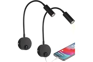 WisHomee RV Reading Light with USB Charging Port, DC 12V RV Interior Lights, Flexible LED Light Fixtures, Designed for Camper, Van, Boat and Motorhome, 2 Pack(Black)