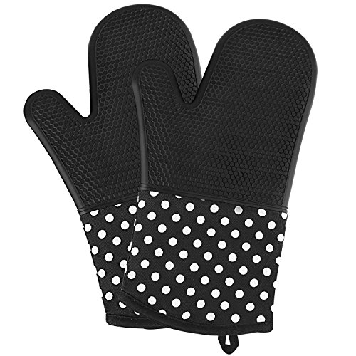 vilapur Silicone Oven Mitts - Heat Resistant to 572 Â°F Kitchen Oven Gloves for Cooking, Baking, Barbebue Potholder, Cooking Gloves 1 Pair, Black