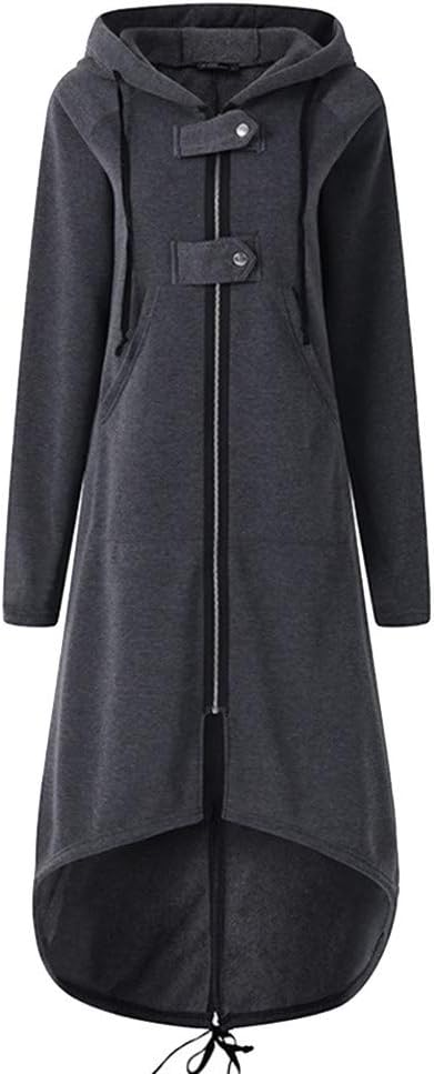 Moonuy Ladies Windbreaker Coat Long Solid Coat with Pocket Women's Sweater Hooded Jacket Zipper Long Trench Coat Trench Winter Coat Hooded Jacket Sweat Jacket Top Pullover