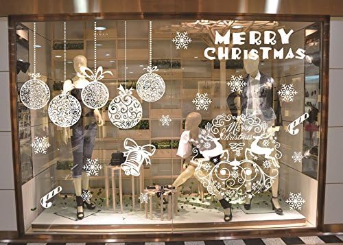 Christmas Window stickers, 2 Set DONEE Merry Christmas Ball Star Reindeer Snowbabies Decoration Removable Vinyl for Window Door Retail Store Coffee House Restaurant Supermarket Dress Shop 20" x 27.5"