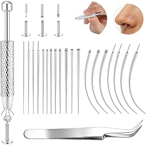 Tungary 21Pcs Piercing Taper Ball Grabber Tool Hypoallergenic Piercing Kit | 316L Stainless Steel for Sensitive Ears, Flat Ba