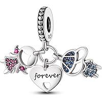 VOROCO Sterling Silver Love Heart Charm - Cubic Zirconia Bracelet Charm Gift For Mom, Grandma, Sister