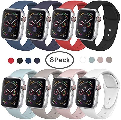 SIRUIBO Band for Apple Watch 38mm 42mm 40mm 44mm, Soft Silicone Sport Strap Replacement Bracelet Wristband for Apple Watch Series 4, Series 3, Series 2, Series 1, Sport, Edition