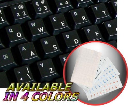 ENGLISH US KEYBOARD STICKERS WITH WHITE LETTERING ON TRANSPARENT BACKGROUND FOR DESKTOP, LAPTOP AND NOTEBOOK