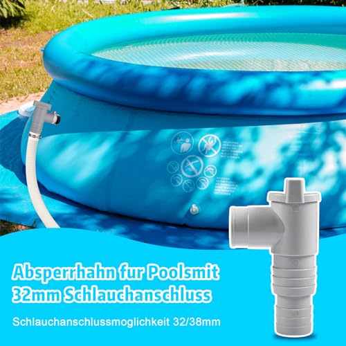 2 x Stop Valve for Swimming Pool, 32 mm Stop Valve, 32 mm Pool Tap with 6 Clamps, Piston Valve Pool Parts, Pool Maintenance Accessories