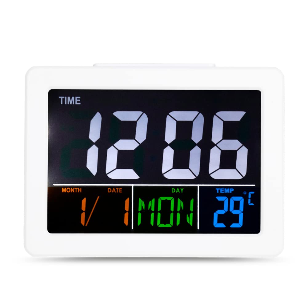 Denash LCD USB Digital Alarm Clock, Large Screen with Time Temperature Display Electronic Clock for Students, Bedrooms, Office